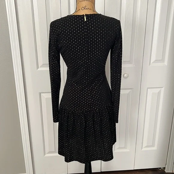 Michael Kors Black & Gold Fit & Flare Long Sleeve Dress - Picture 8 of 9
